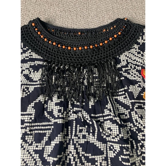 Anthropologie Floreat Womens Dress XS Black Geometric Beaded Fringe Abelia Boho - Picture 2 of 14
